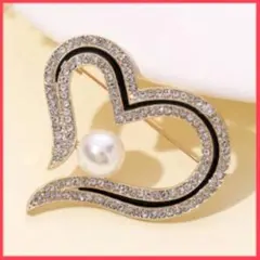 ハート ブローチ 一粒パール ラインストーン コサージュ フォーマル 上品 ピン