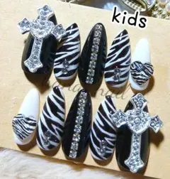 キッズネイル♡ゼブラ×クロス♡kogyaru ♡ネイルチップ♡匿名発送
