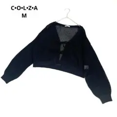 コルザ　ドロップドメッシュカーディガン•ボレロ　ラメ入り　黒リボン　フォーマルM