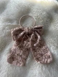 ZARA スパンコール付き黒リボンヘアアクセサリー リボンヘアゴム