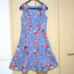 ローラアシュレイ　花柄ロング丈ワンピースＡライン　13 リネン混