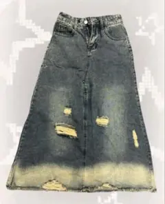 ダメージ加工 ダークデニム ロングスカート