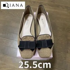 【美品】DIANA スクエアトゥカッターパンプス リボン 麦わら 25.5cmのサムネイル