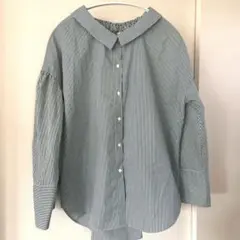 ZARA シャツ　ストライプ　緑　変形襟　ブラウス