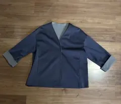 アウター　ネイビー　グレー　秋冬襟なし　カジュアルジャケット　防シワ加工