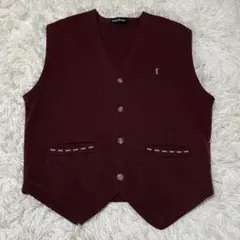 【美品】イヴサンローラン YSL ウール100% ニット ベスト M ロゴ刺繍