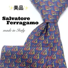 Salvatore Ferragamo 幾何学模様 ネイビー お洒落 ネクタイ