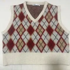 ZARA アーガイル柄 ニットベスト EU S