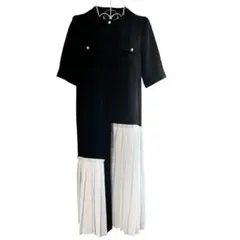 グレースコンチネンタル　バイカラー　プリーツ切替ワンピース　金ボタン　式典　36