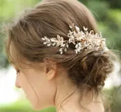 ヘッドドレス ウエディング　ピンクゴールド