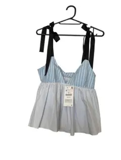 【新品】ZARA 水色ストライプビスチェ Mサイズ