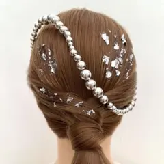 パールチェーン 髪飾り シルバー 成人式 振袖 卒業式 袴 銀 ボールチェーン