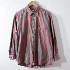 ヴィンテージ　総柄シャツ　ストライプ　長袖　メンズ　L レトロ　古着