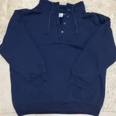 ネイビー ボタン付きトレーナー 古着