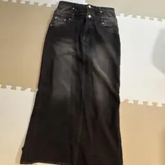 デニム タイトスカート ロング丈 ブラック ウォッシュ加工 Mサイズ