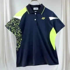 YONEXヨネックス ポロシャツL ネイビー 蛍光イエロー 半袖 テニスウェア