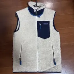 patagonia フリースベスト XS ホワイト/ネイビー