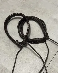 ダークブラウン 編み込みレザーブレスレット 2個セット