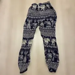 エスニック柄 象プリント ロングパンツ ネイビーのサムネイル