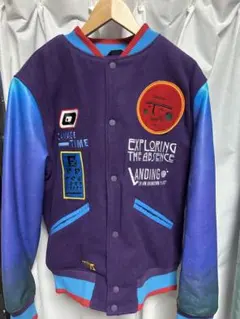 ZARA スタジャン 紫青色 惑星刺繍