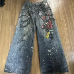 Marlboro プリント ワイド デニムパンツ