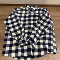 ユニクロ　UNIQLOネイビーとホワイトのチェック柄ネルシャツ XL