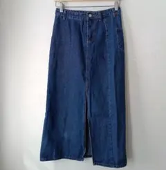 美品◎アムールボックス　デニムスカート フロントスリット　膝下　ロング（M）