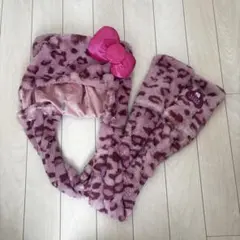 USJ ユニバ ハローキティ マフラーハット 帽子 ピンク ヒョウ柄