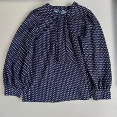 ORIHICA ネイビー ドット柄 リボン付きブラウス M