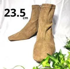 AA3 スエードショートブーツ キャメ 23.5cm スクエアトゥ歩きやすい