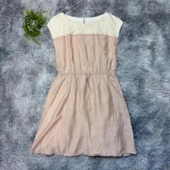 組曲 2 M ワンピース レース 切替 ピンクベージュ お呼ばれ レーヨン素材