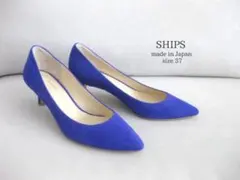 未使用！シップスSHIPS ヒールパンプス スエード 37 ブルー ポインテッドのサムネイル