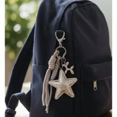 シルバー 星型 じゃらじゃらキーホルダ バッグチャーム 動物チャーム