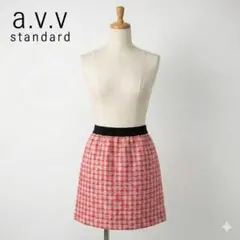 a.v.v standard 千鳥格子 スカート L 古着 ウエストゴム レッド