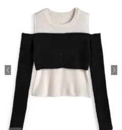 GRL レイヤード風オフショルダーニットトップス 【tu1848】 ブラック