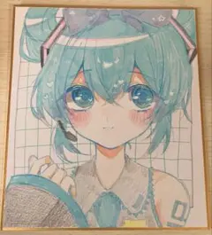 シナモンミク　初音ミク　手描きイラスト　原画　色紙　マーカー