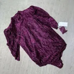 総レース スタンドカラー ブラウス パープル 花柄 股下スナップ レトロ 未使用