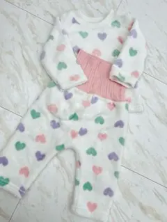 ハート柄フリースベビーパジャマ 80cm