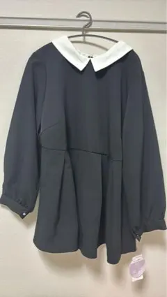 ブラック 長袖シャツ 白い襟 3L