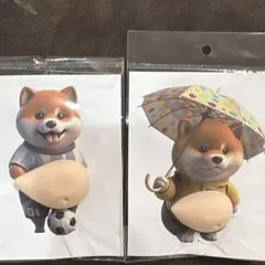 柴犬おなかシール(サッカー＆傘)