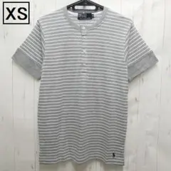 ポロ ラルフローレン ボーダー ヘンリーネック Tシャツ XS グレー