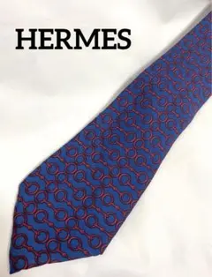 HERMES ネクタイ シルク ブルー チェーン柄 メンズ
