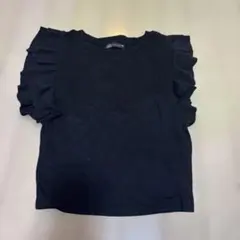 ZARA フリル付き黒リブ半袖Tシャツ