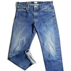 【美品】PAPAS/パパス/ヴィンテージ加工ストレートデニム/セルビッチ/赤耳のサムネイル