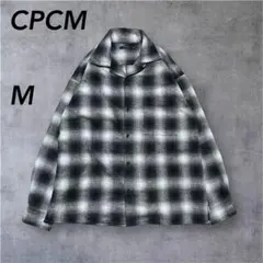 CPCM オンブレチェックオープンカラーシャツ　黒×白　M