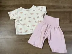 【中古品】futafuta 夏用半袖パジャマ　腹巻き付き　80 うさぎ　女の子のサムネイル