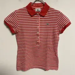 LACOSTE ラコステ 赤白ボーダー 半袖ポロシャツ 40 レディース