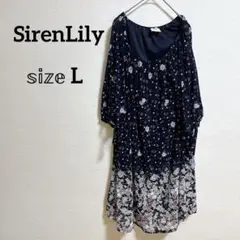 SirenLily ネイビー 花柄 ワンピース 【L】サイズ大きめサイズ