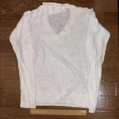 ユニクロ UNIQLO Lプレミアム リネン メッシュVネック セータ白