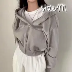 パーカー レディース ショート丈 ジップアップ 韓国風 スウェット フード付き